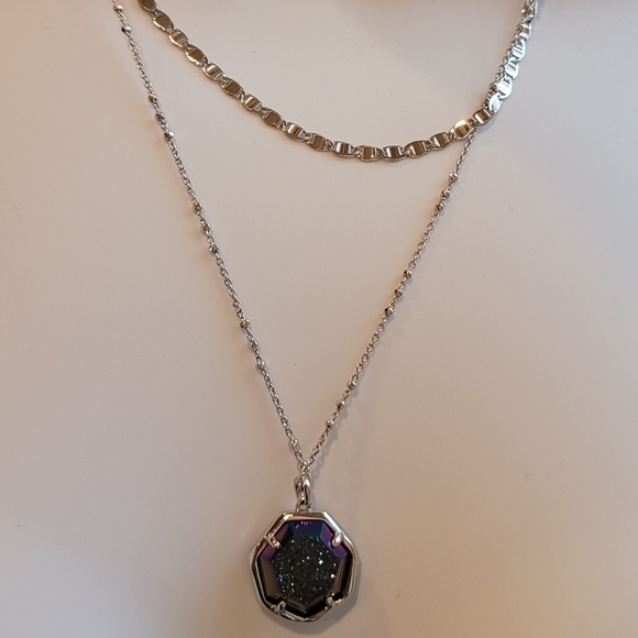 NWT KENDRA SCOTT MYSTIC DRUSY CYNTHIA NECKLACE IN SILVER SPARKLY BLUE PURPLE ETC - Picture 5 of 15